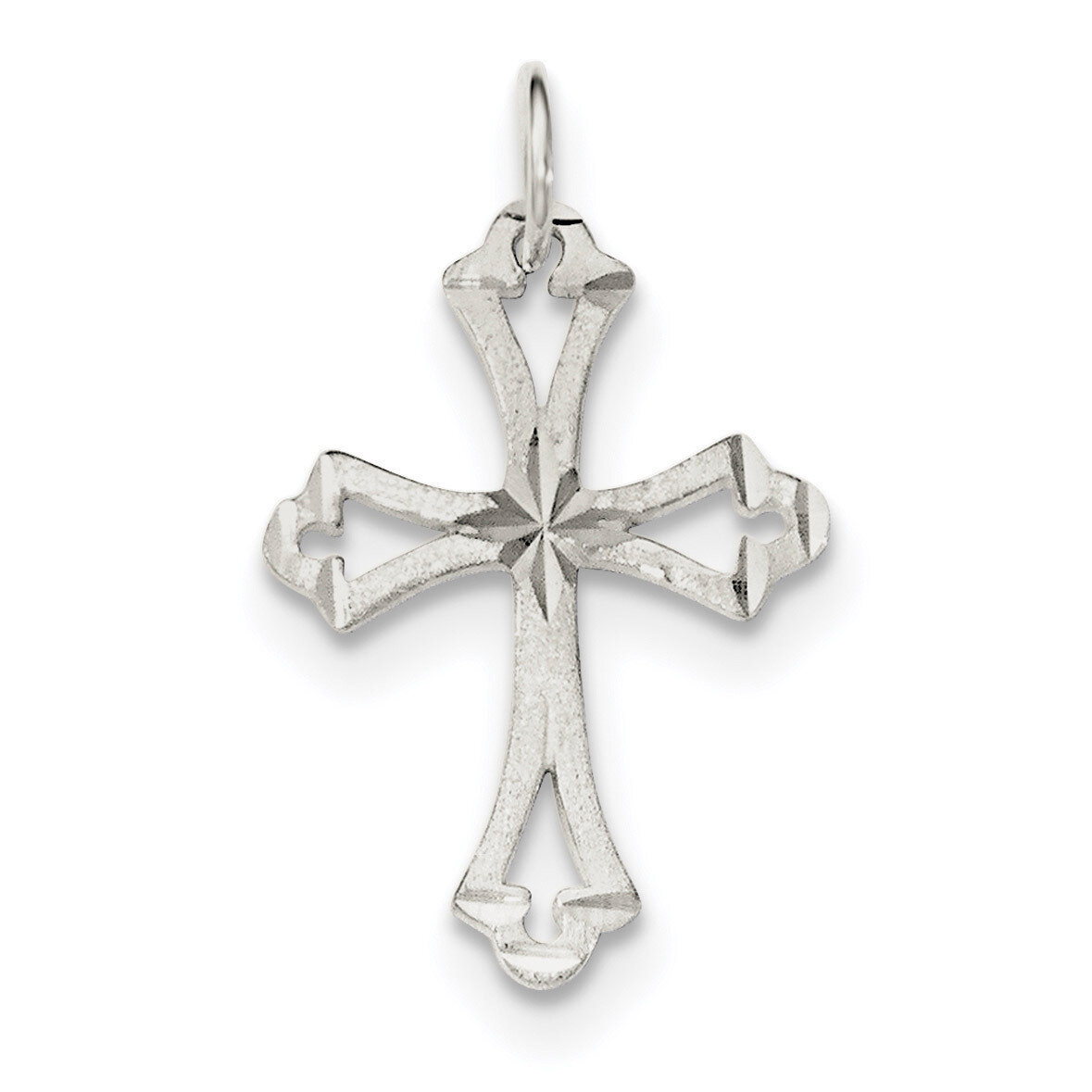 Textured Diamond-cut Laser-Cut Cross Pendant Sterling Silver QC8151, MPN: QC8151, 191101359026