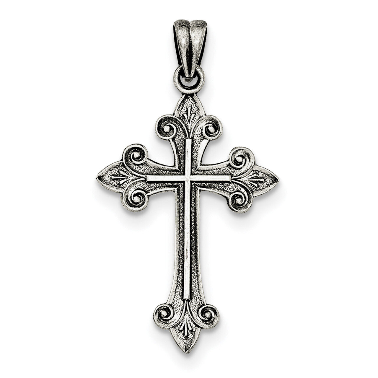 Textured and Brushed Latin Cross Pendant Sterling Silver Antiqued QC8153