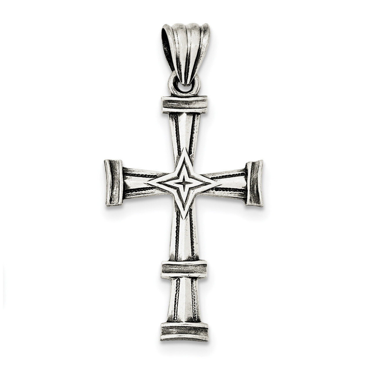 Polished and Brushed Latin Cross Pendant Sterling Silver Antiqued QC8167, MPN: QC8167, 191101365348