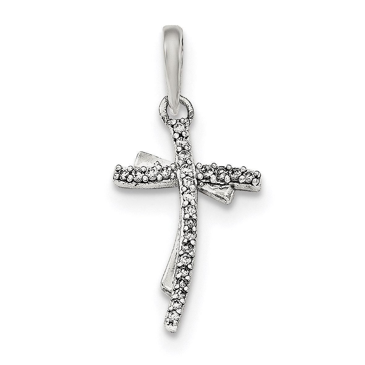 CZ Diamond Cross Pendant Sterling Silver Polished QC8245, MPN: QC8245, 191101360732