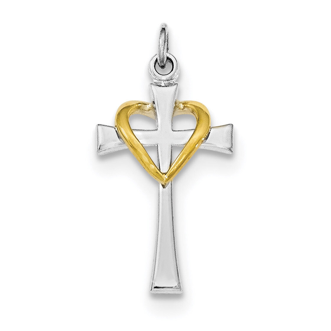 Gold-tone Polished Cross with Heart Pendant Sterling Silver Rhodium-plated QC8254, MPN: QC8254, 191…