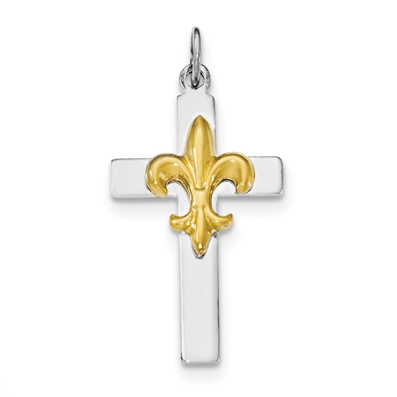 Gold-tone Fleur De Lis Cross Pendant Sterling Silver Rhodium-plated QC8257, MPN: QC8257, 1911013653…