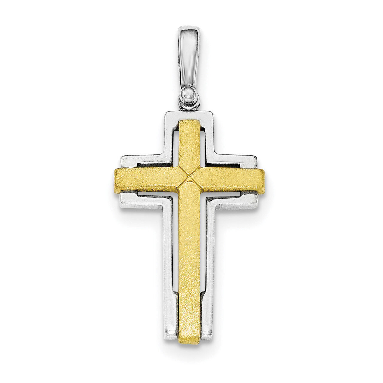 Gold-tone Brshd Polished Cross Pendant Sterling Silver Rhodium-plated QC8258, MPN: QC8258, 19110135…