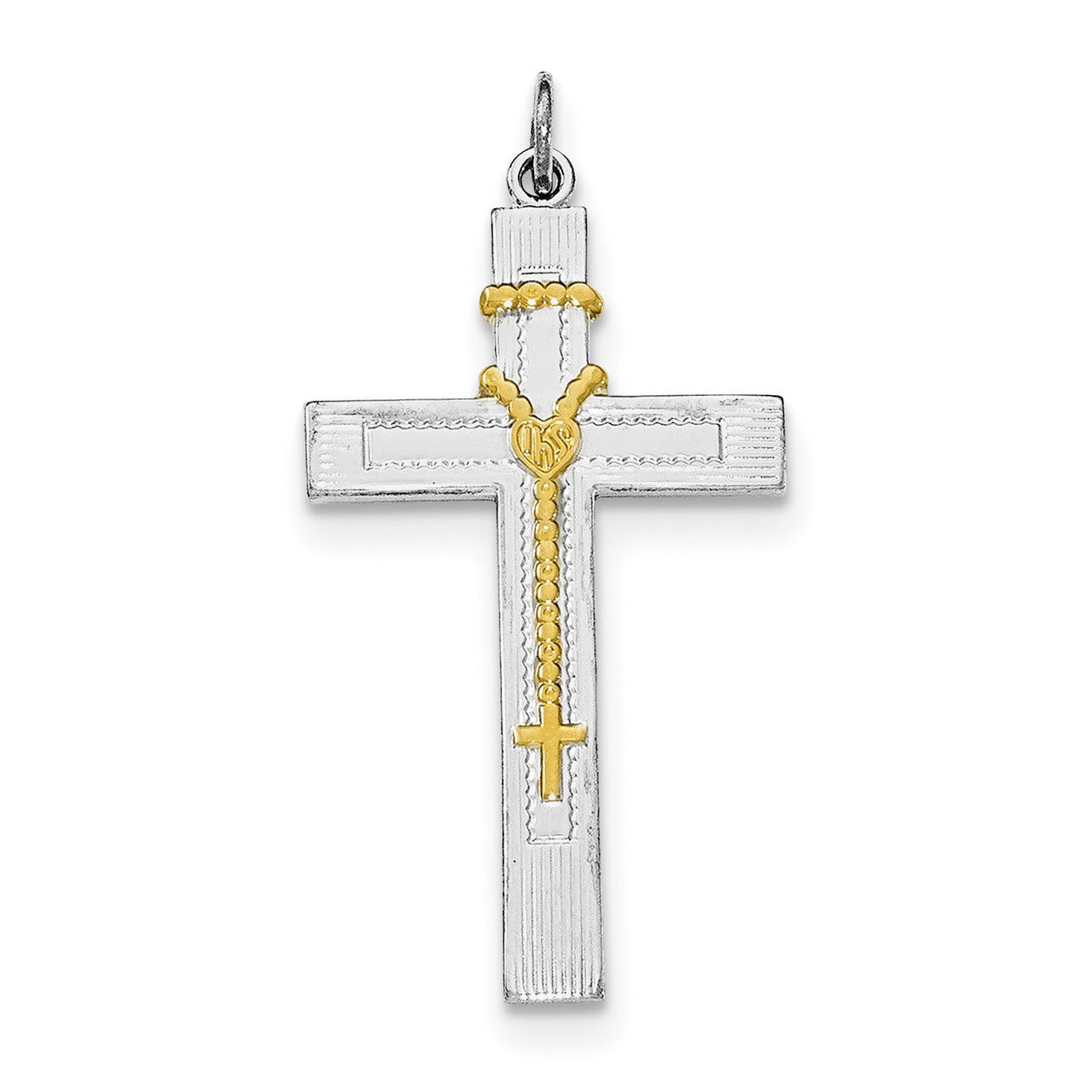 Gold-tone Rosary on Cross Pendant Sterling Silver Rhodium-plated QC8259