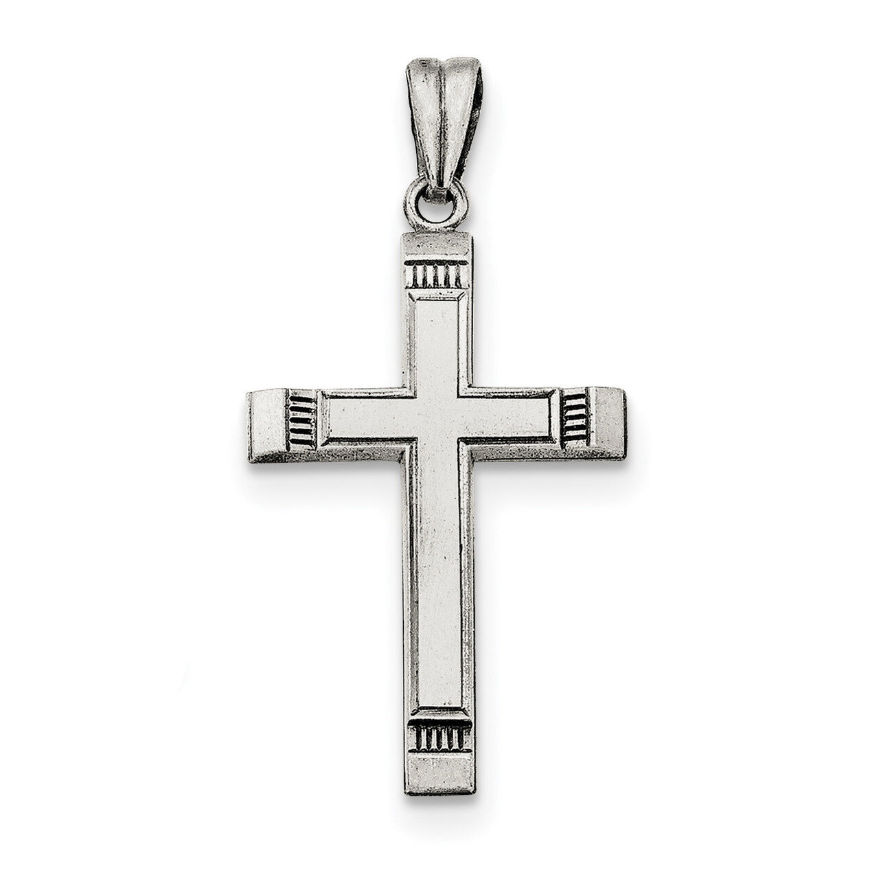 Polished and Brushed Latin Cross Pendant Sterling Silver Antiqued QC8260