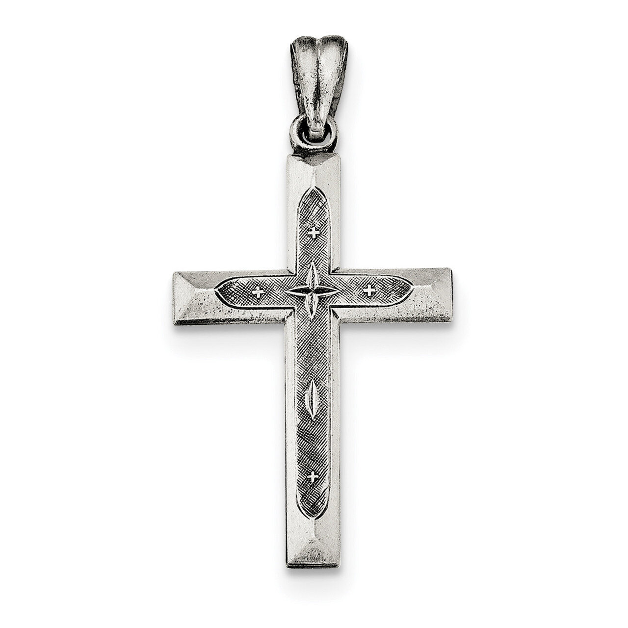 Polished and Brushed Latin Cross Pendant Sterling Silver Antiqued QC8261, MPN: QC8261, 191101454691