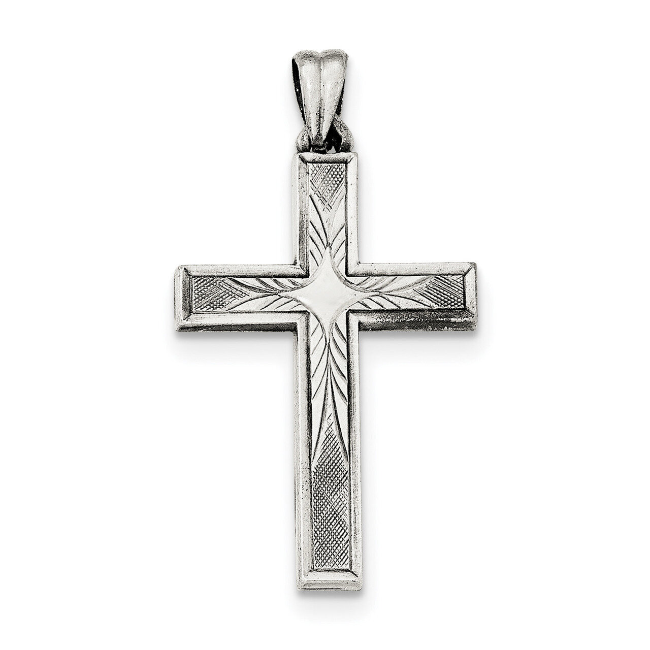 Polished and Brushed Latin Cross Pendant Sterling Silver Antiqued QC8262