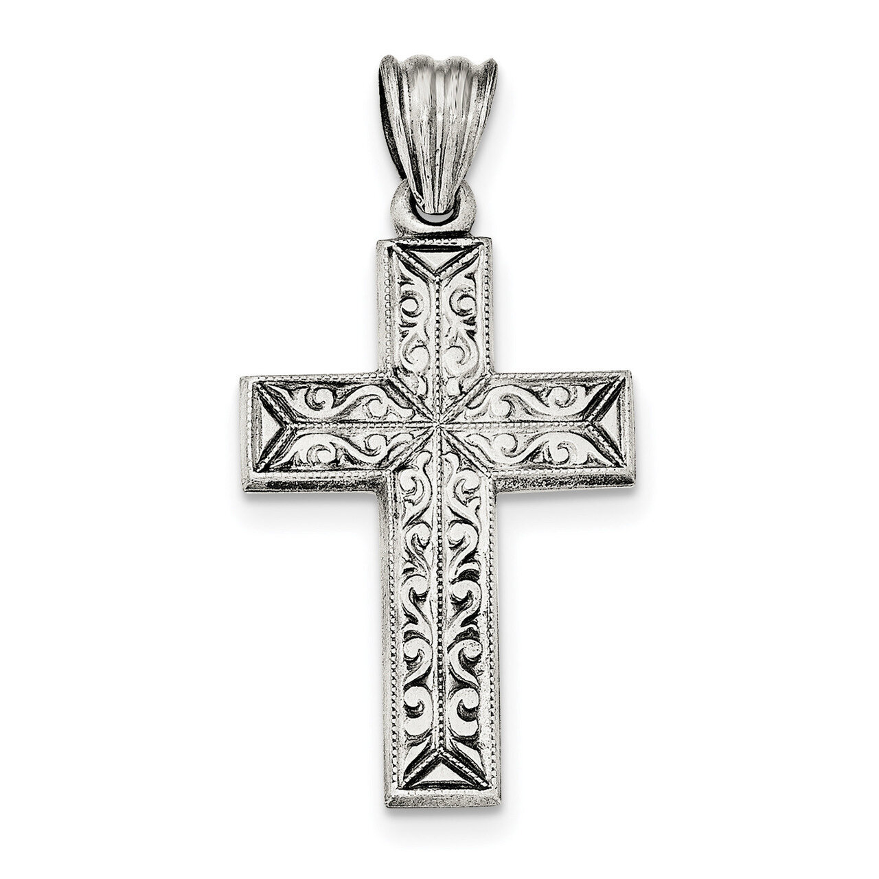 Polished and Brushed Latin Cross Pendant Sterling Silver Antiqued QC8265, MPN: QC8265, 191101456008