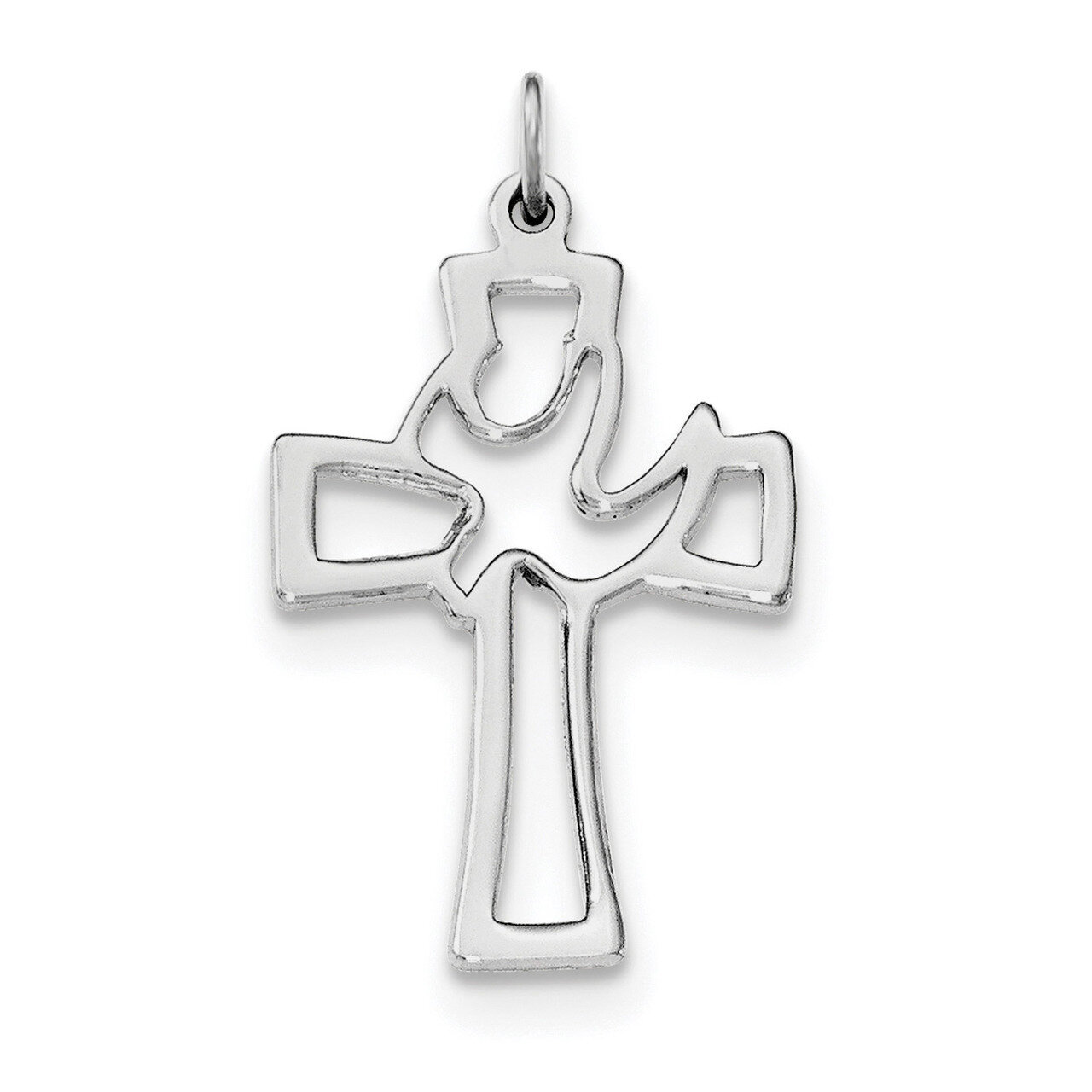 Cut-out Dove Cross Pendant Sterling Silver Rhodium-plated Polished QC8272, MPN: QC8272, 191101368783