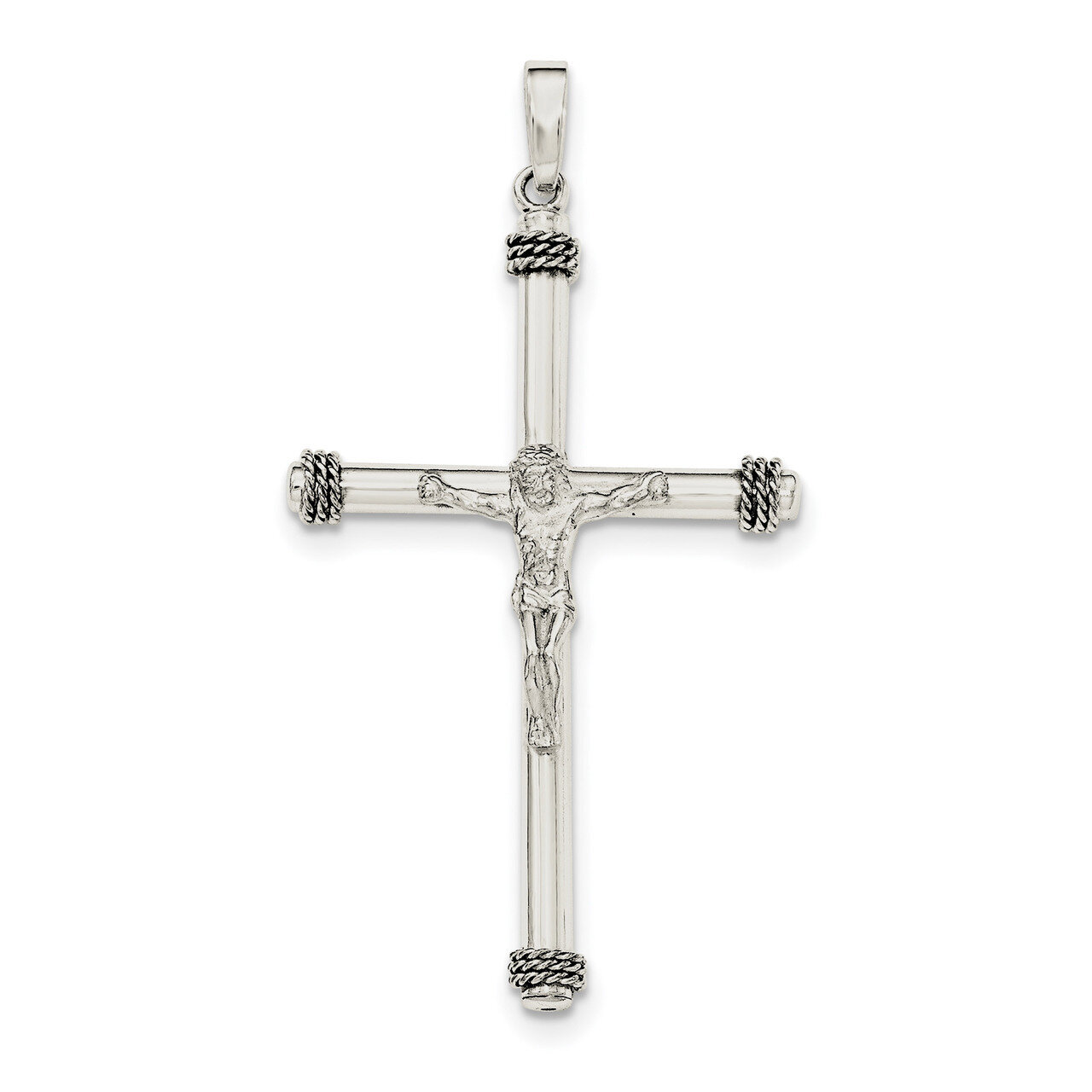 Textured Hollow Crucifix Pendant Sterling Silver Polished QC8282