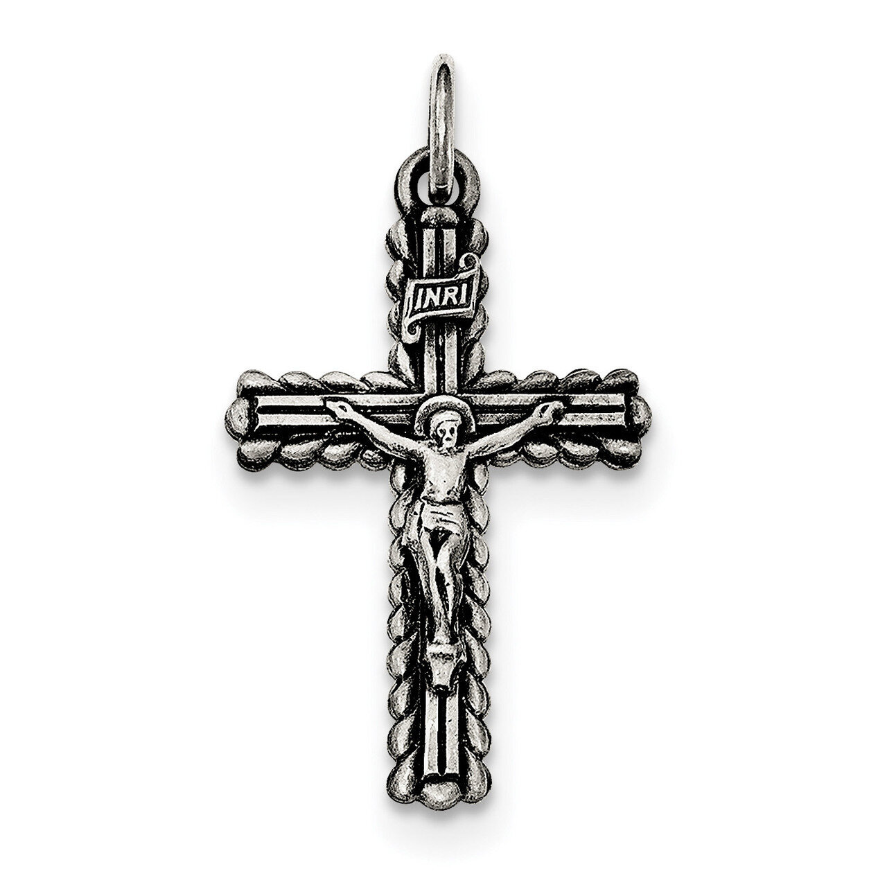 Brushed INRI Crucifix Pendant Sterling Silver Antiqued QC8300, MPN: QC8300, 191101453472
