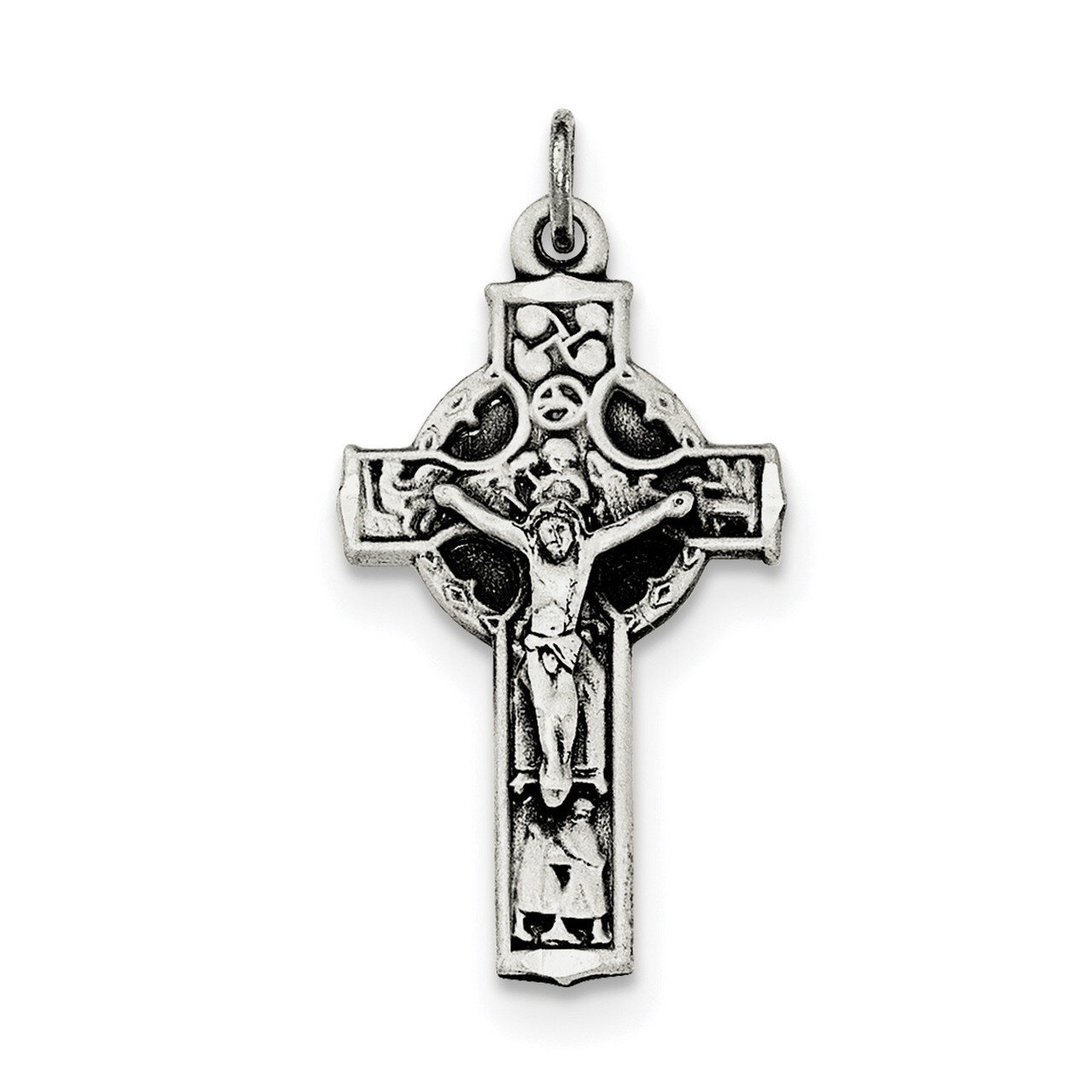 Irish 4-Way INRI Crucifix Cross Pendant Sterling Silver Antiqued QC8302