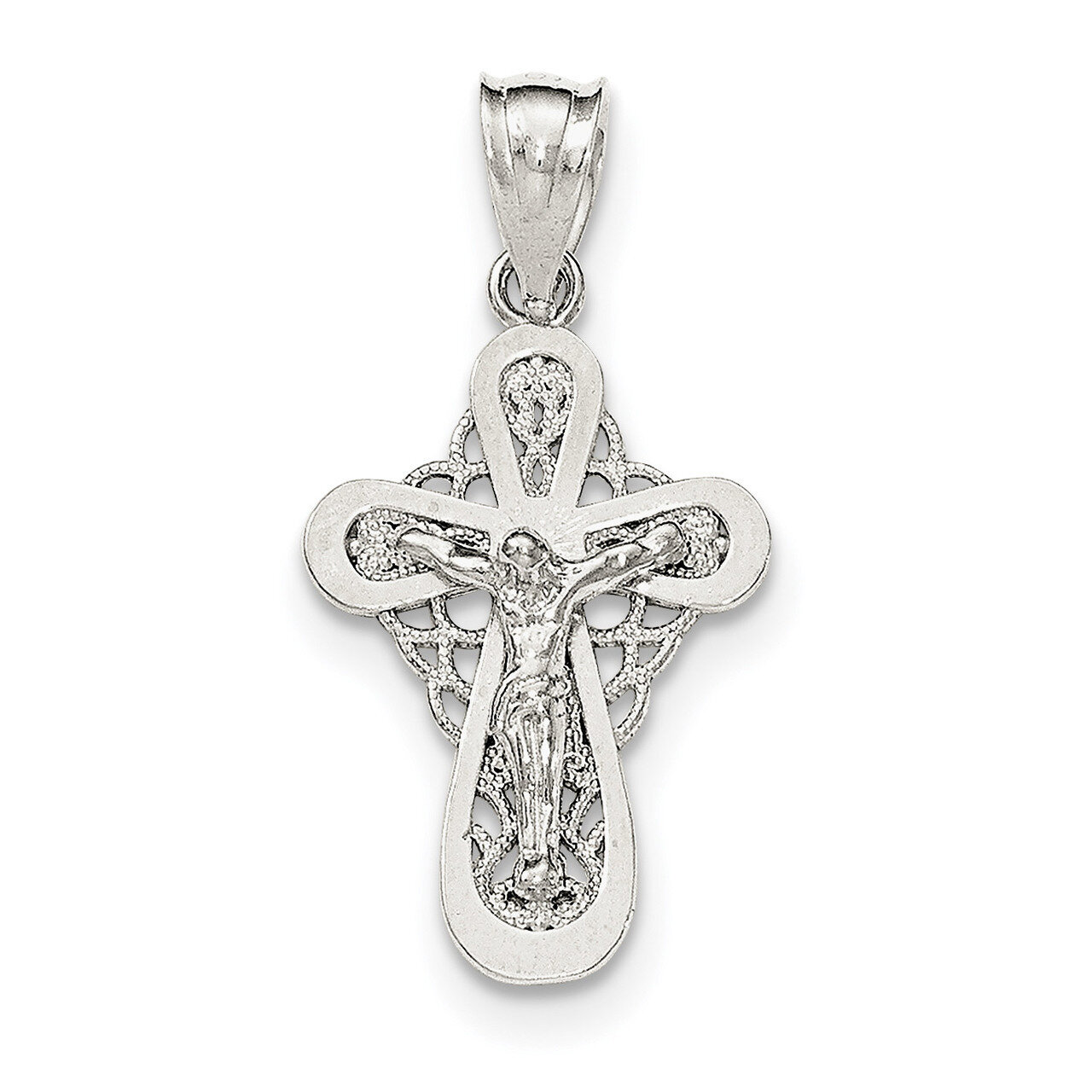 Small Crucifix Pendant Sterling Silver Polished QC8314, MPN: QC8314, 191101453489