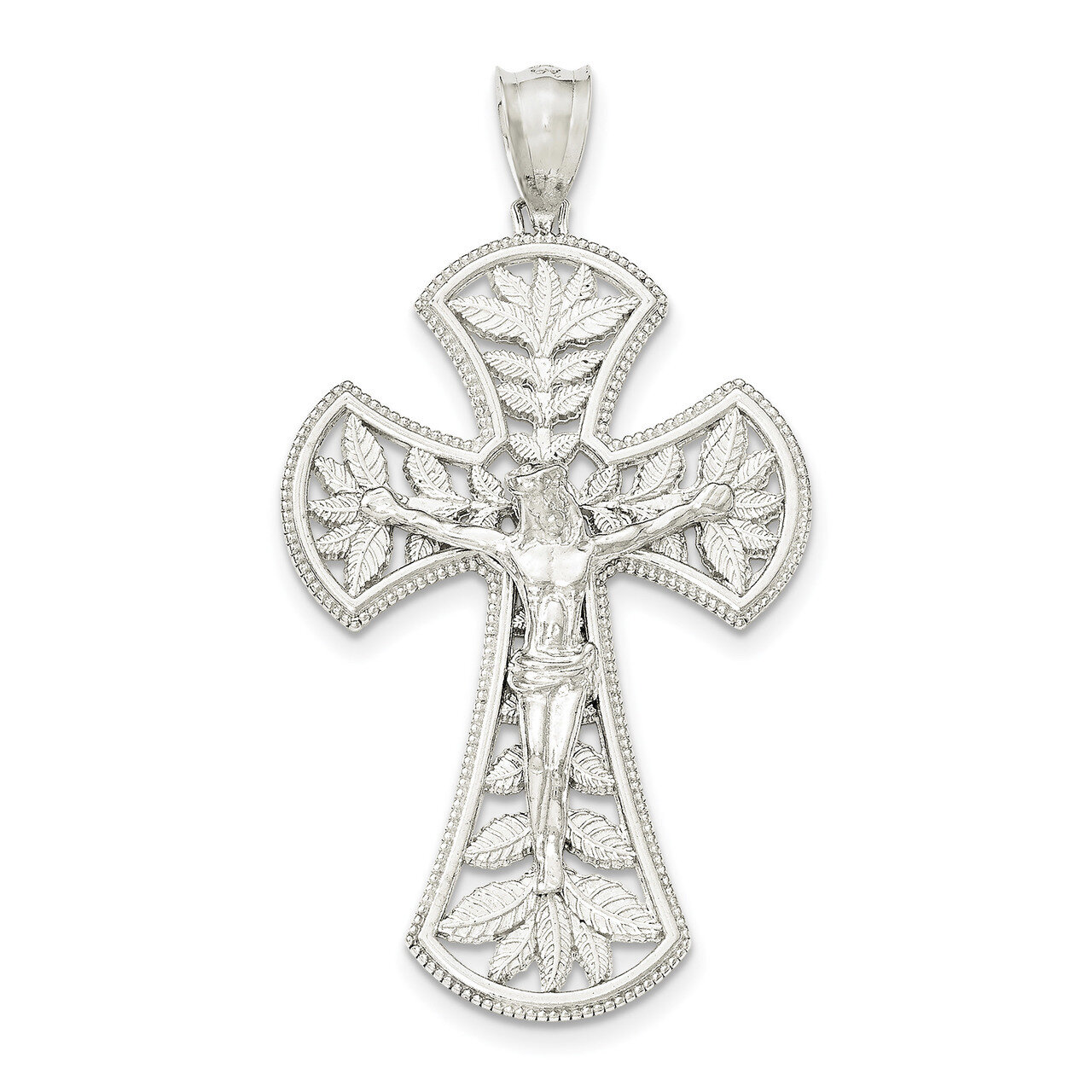 Leaf Large INRI Crucifix Pendant Sterling Silver Polished QC8320, MPN: QC8320, 191101368813