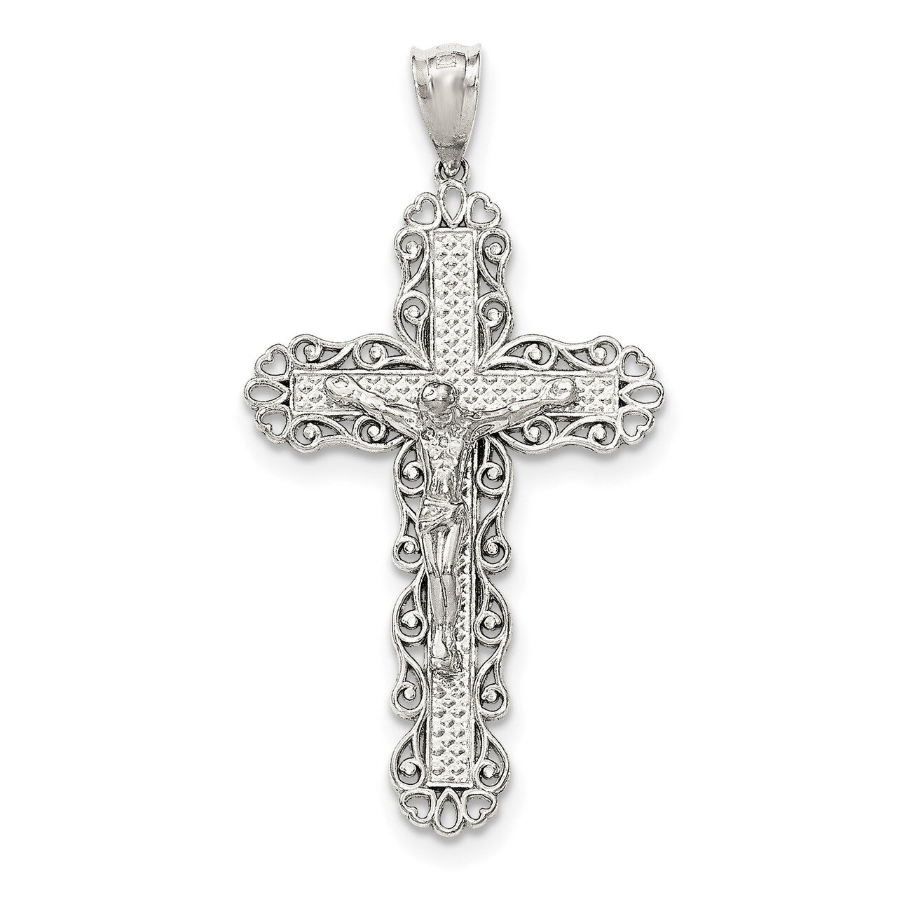 Filigree Cross INRI Crucifix Pendant Sterling Silver Polished QC8322, MPN: QC8322, 191101360138