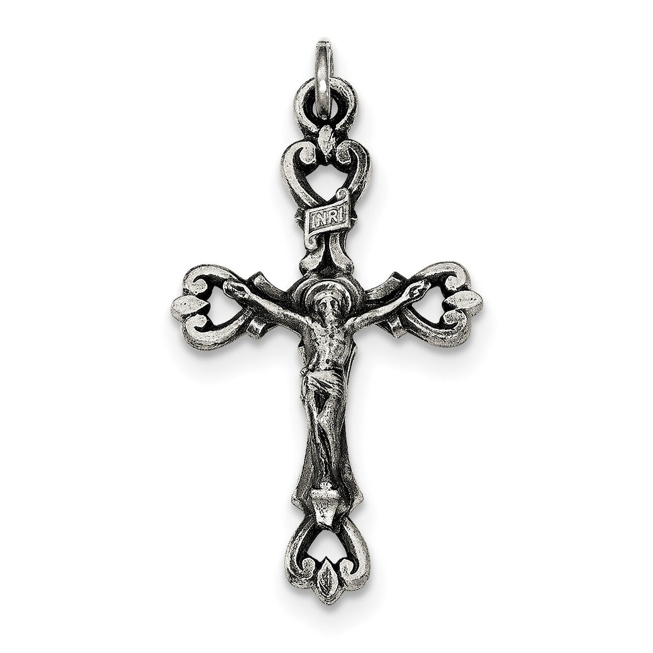 Brushed INRI Crucifix Pendant Sterling Silver Antiqued QC8327, MPN: QC8327, 191101365409