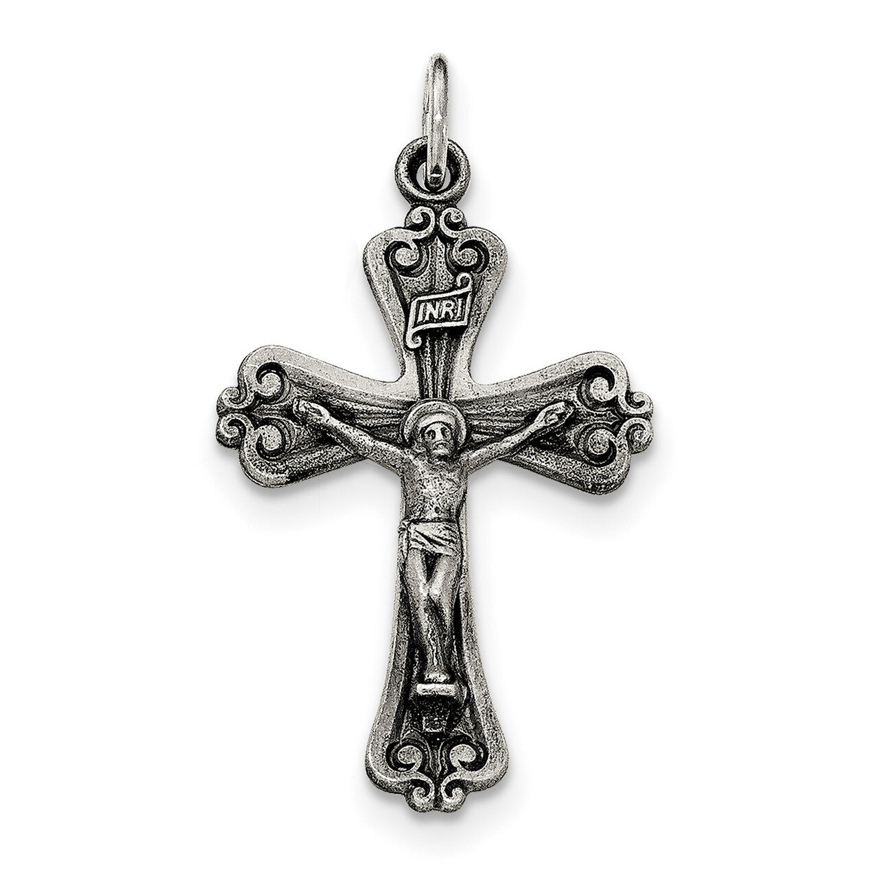 Brushed INRI Crucifix Pendant Sterling Silver Antiqued QC8329, MPN: QC8329, 191101457388