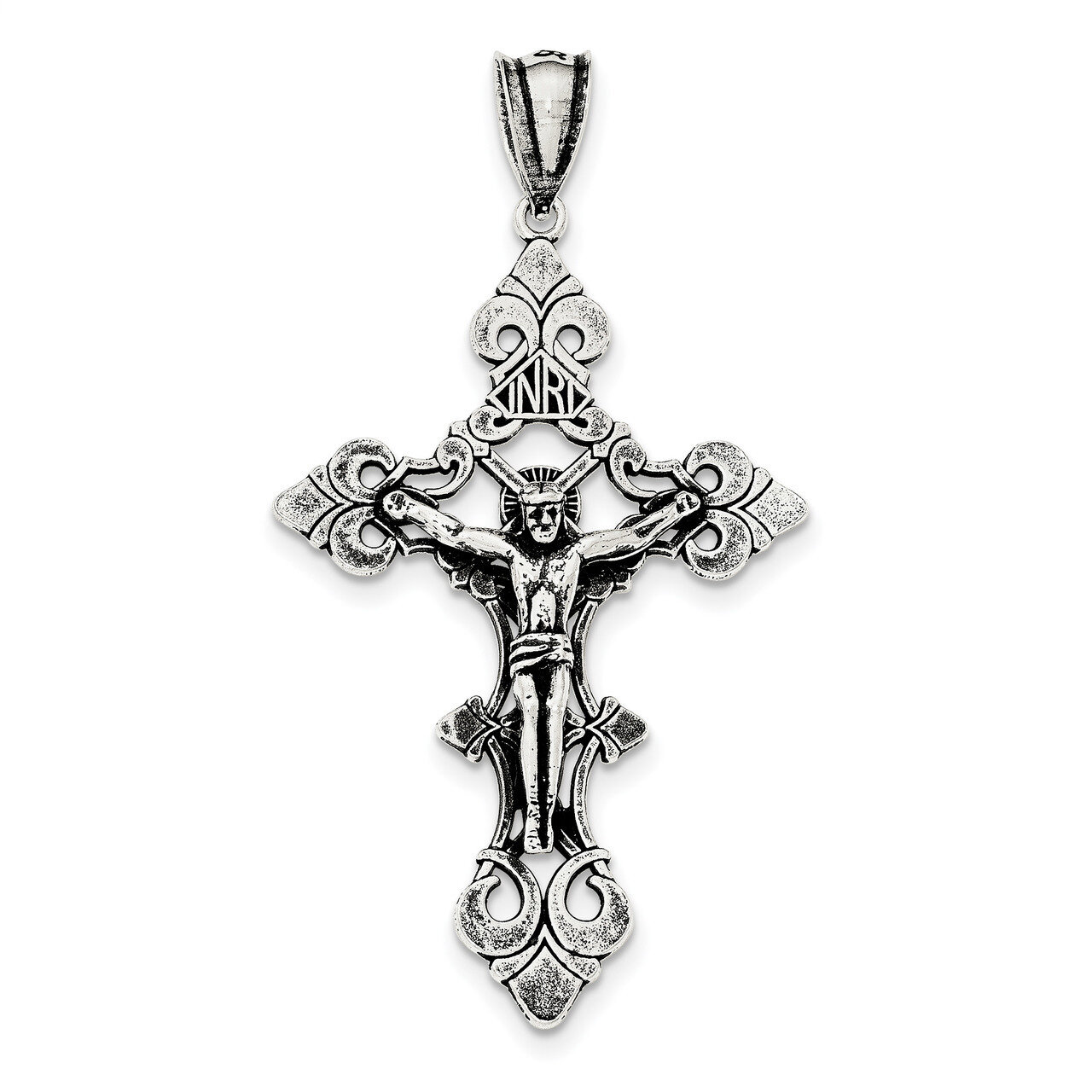 Large INRI Crucifix Pendant Sterling Silver Antiqued QC8338, MPN: QC8338, 191101366833
