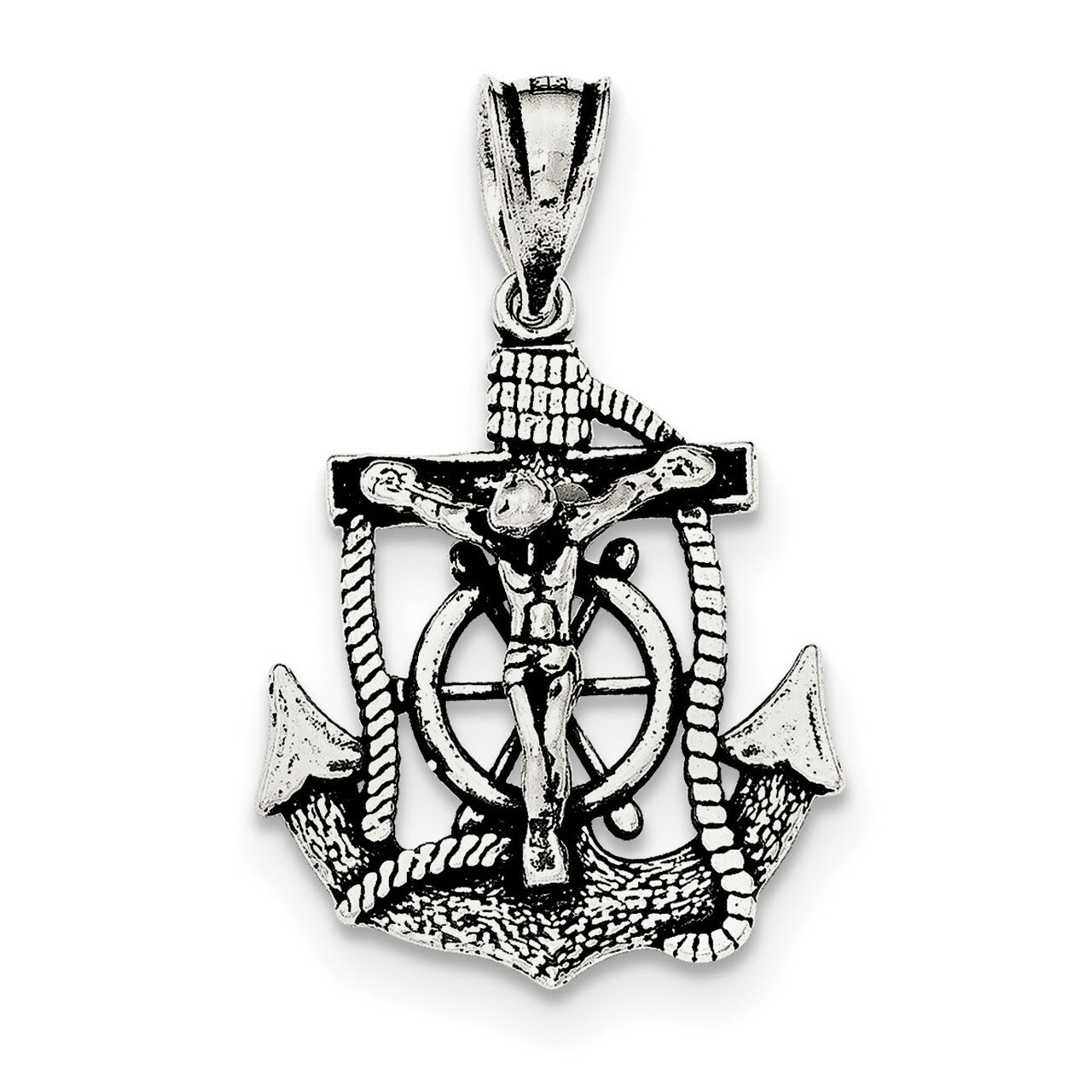 Mini Mariner INRI Crucifix Pendant Sterling Silver Antiqued QC8359, MPN: QC8359, 191101360756