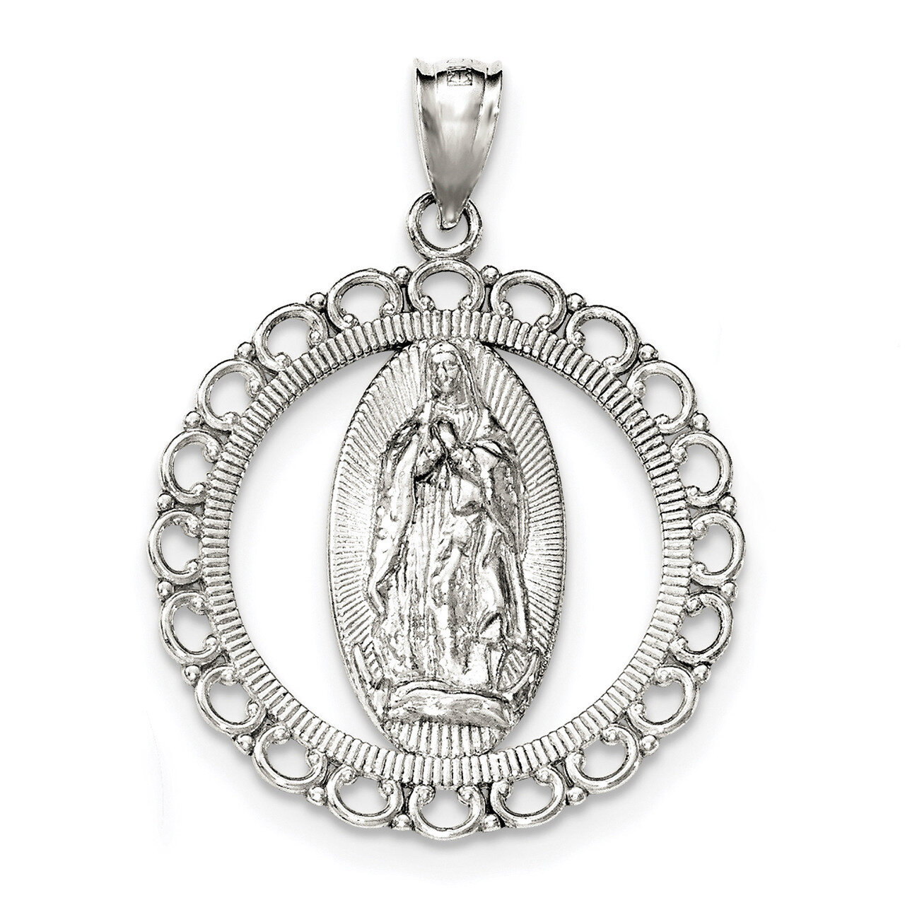 Religious Ruffled Circle Pendant Sterling Silver Polished QC8370
