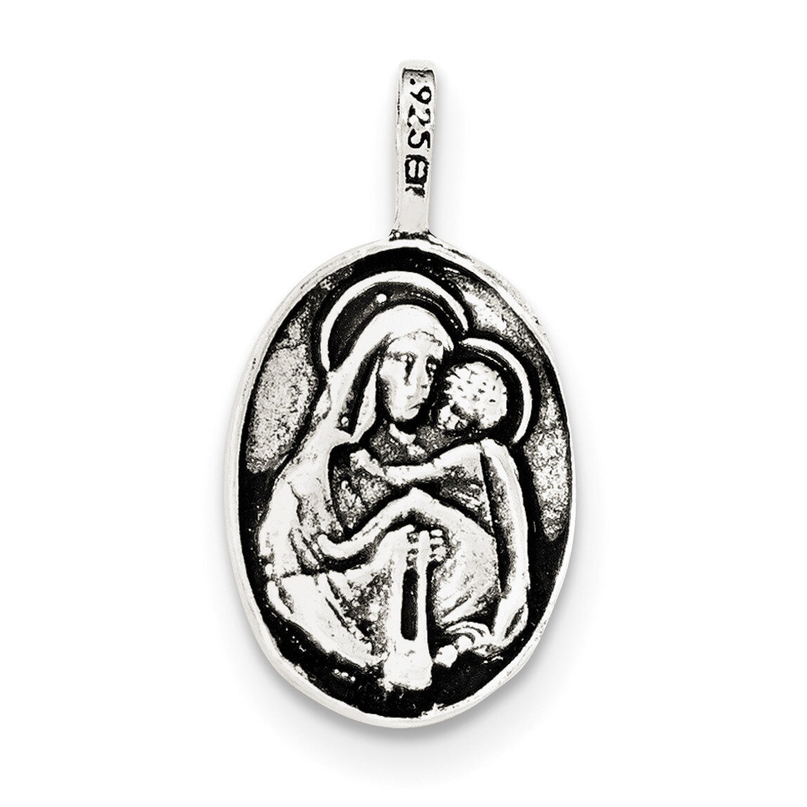 Jesus/Mary & Child Reversible Chain Slide Sterling Silver Antiqued QC8374