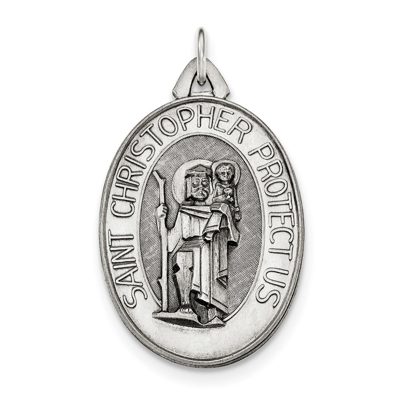 Satin Saint Christopher Medal Sterling Silver Antiqued QC8376, MPN: QC8376, 886774582764
