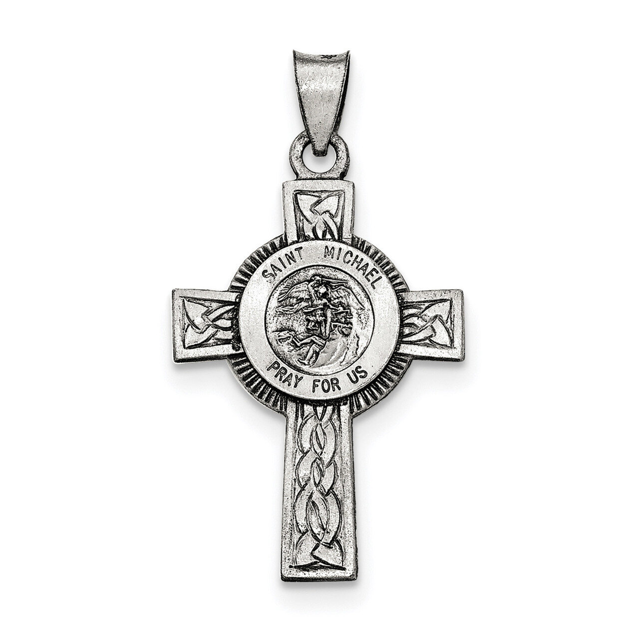 Textured and Polished Saint Michael Pendant Sterling Silver Antiqued QC8381