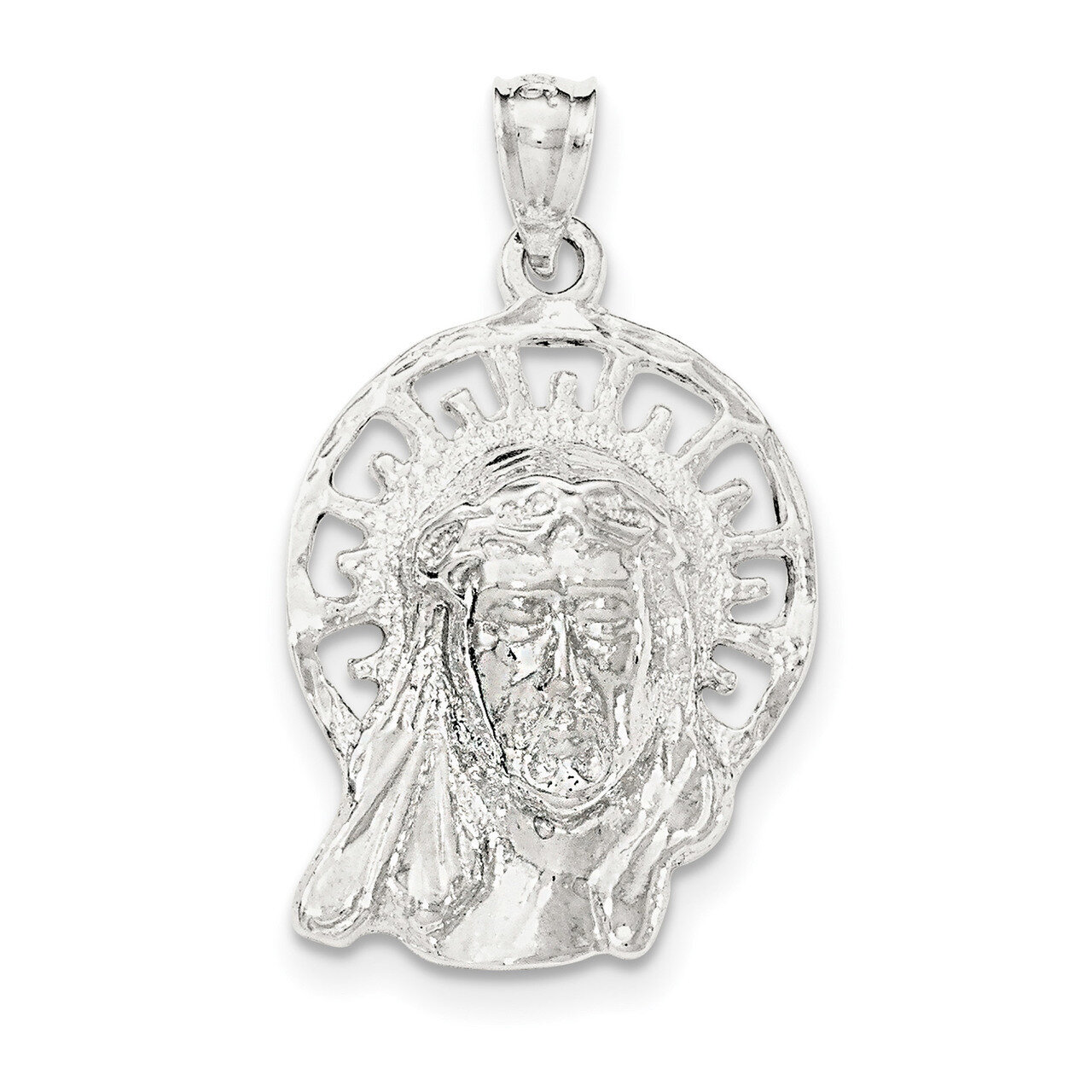 Textured Jesus Head Pendant Sterling Silver Polished QC8384, MPN: QC8384, 886774762746