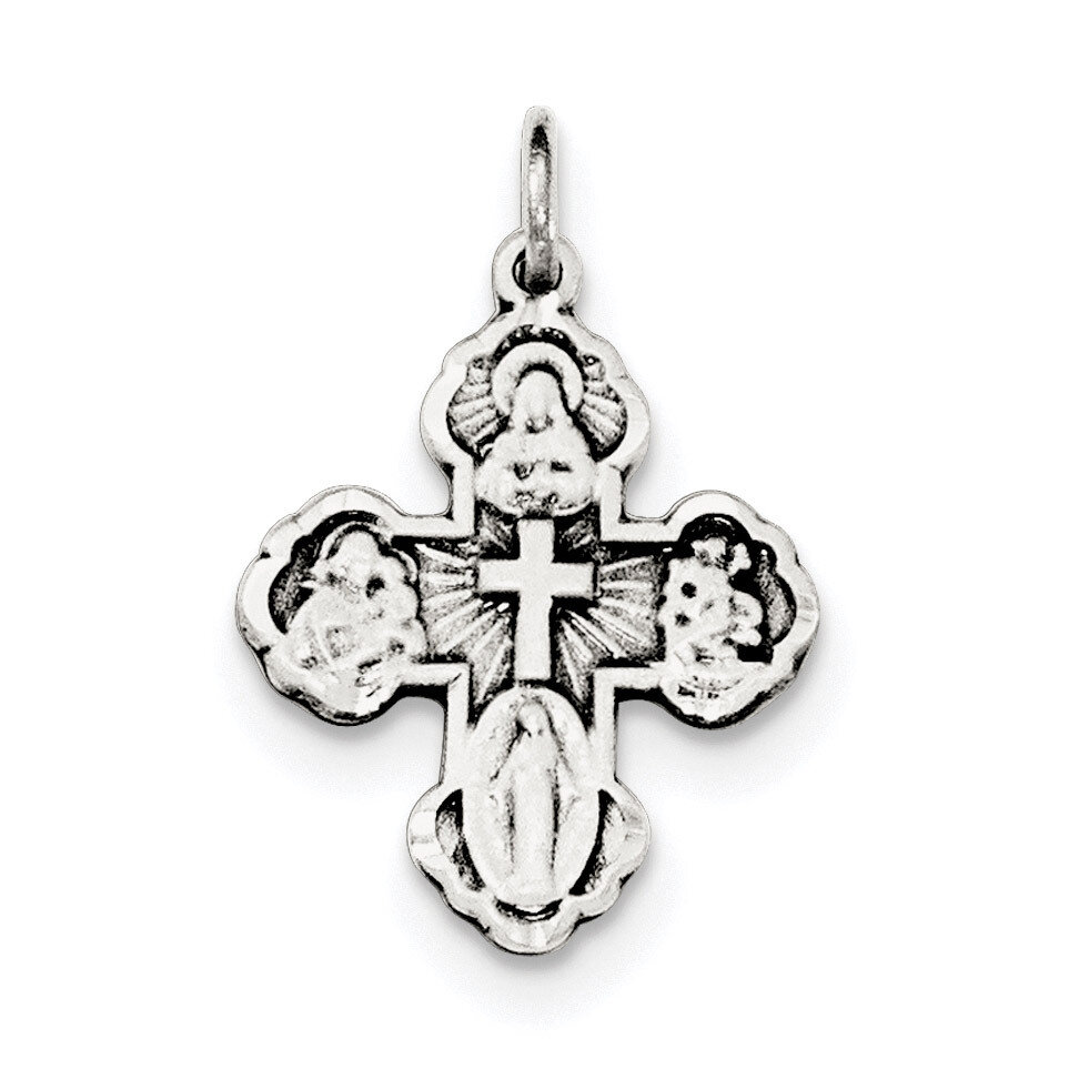Mini 4-way Medal Cross Pendant Sterling Silver Antiqued QC8385