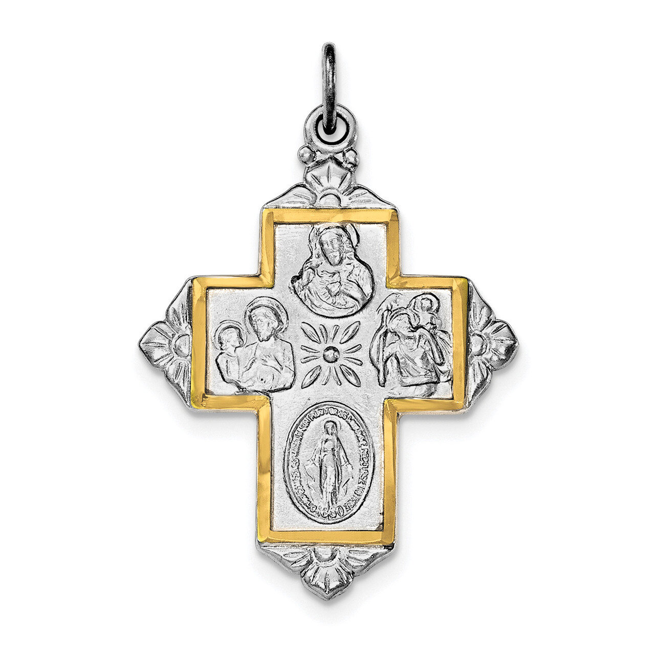 Gold-tone 4-Way Medal Cross Pendant Sterling Silver Rhodium-plated QC8386