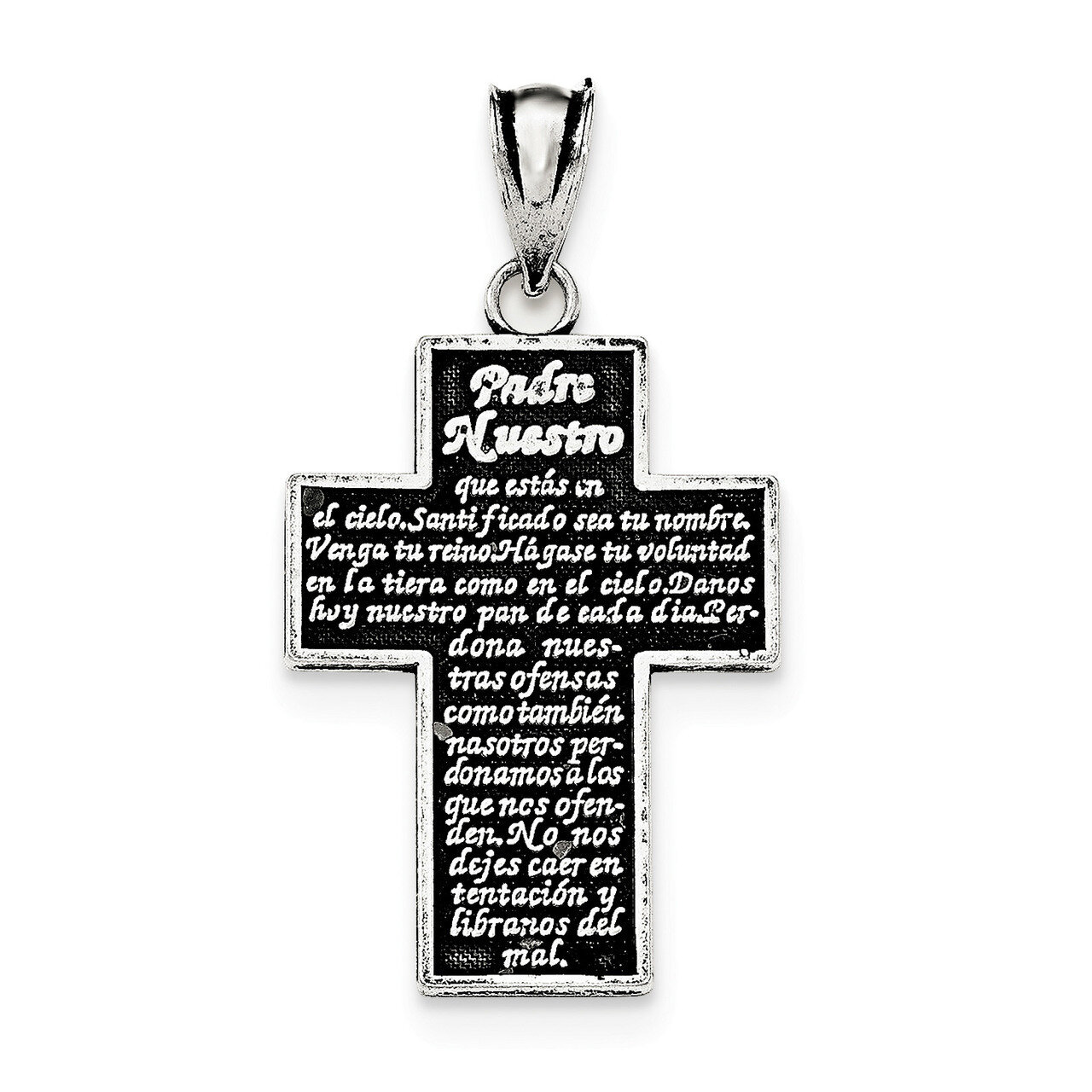 Padre Nuestro Engraved Cross Pendant Sterling Silver Antiqued QC8392, MPN: QC8392, 191101456046