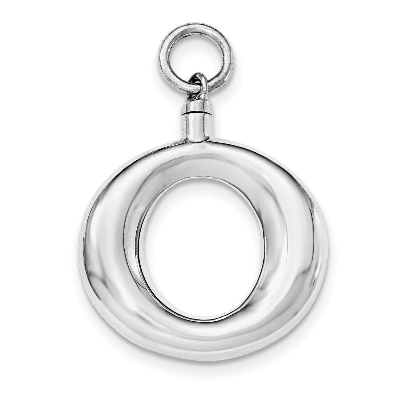 Round Ash Holder Pendant Sterling Silver Rhodium-plated Polished QC8403