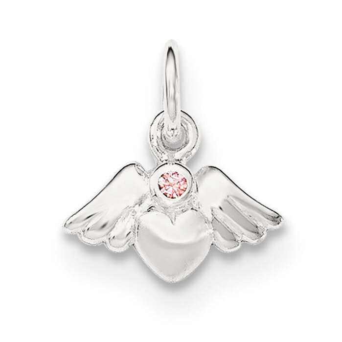 Satin Heart with Angel Wings Pink CZ Diamond Pendant Sterling Silver Polished QC8424, MPN: QC8424, …