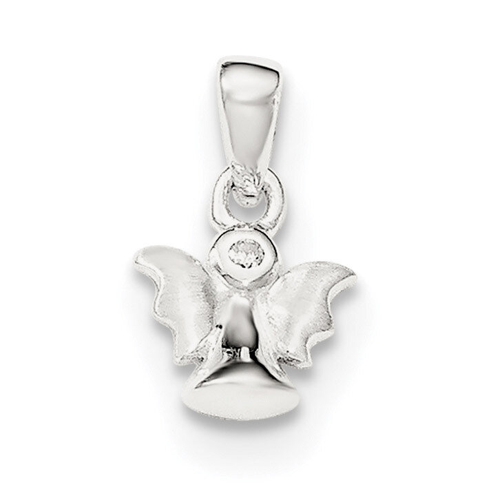 Satin CZ Diamond Angel Pendant Sterling Silver Polished QC8425