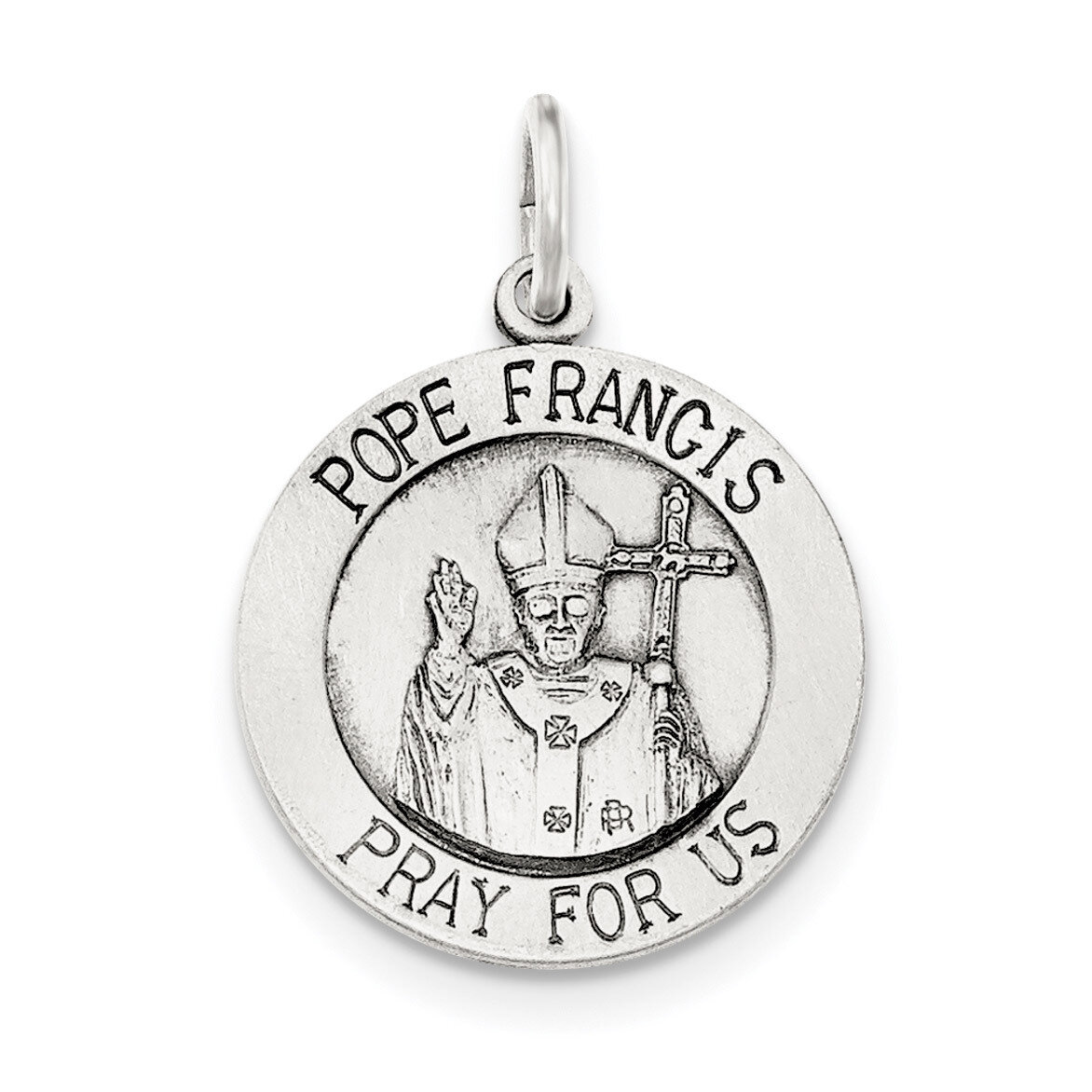 Brushed Pope Francis Medal Sterling Silver Antiqued QC8427