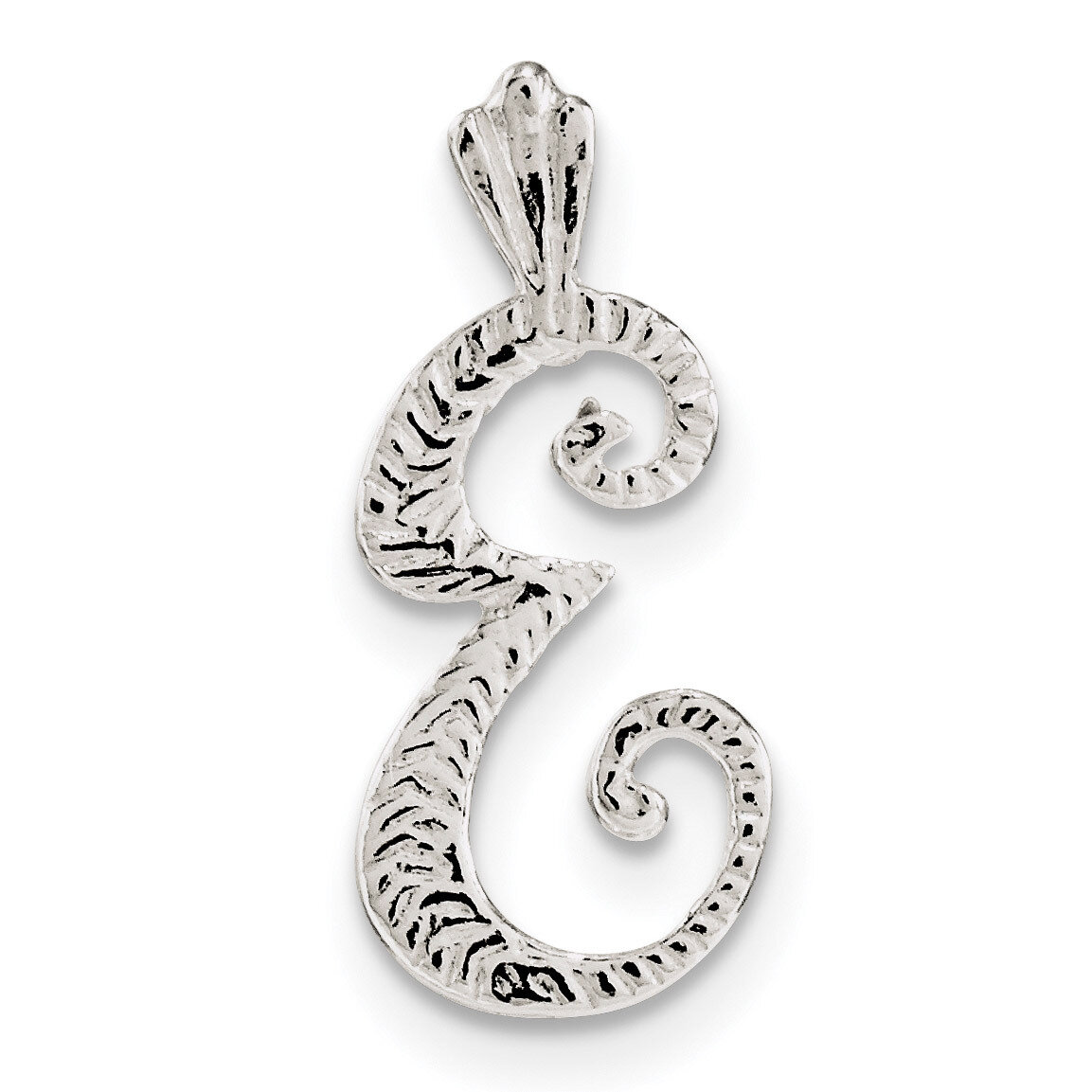 Letter E Chain Slide Sterling Silver Polished Textured QC8459E