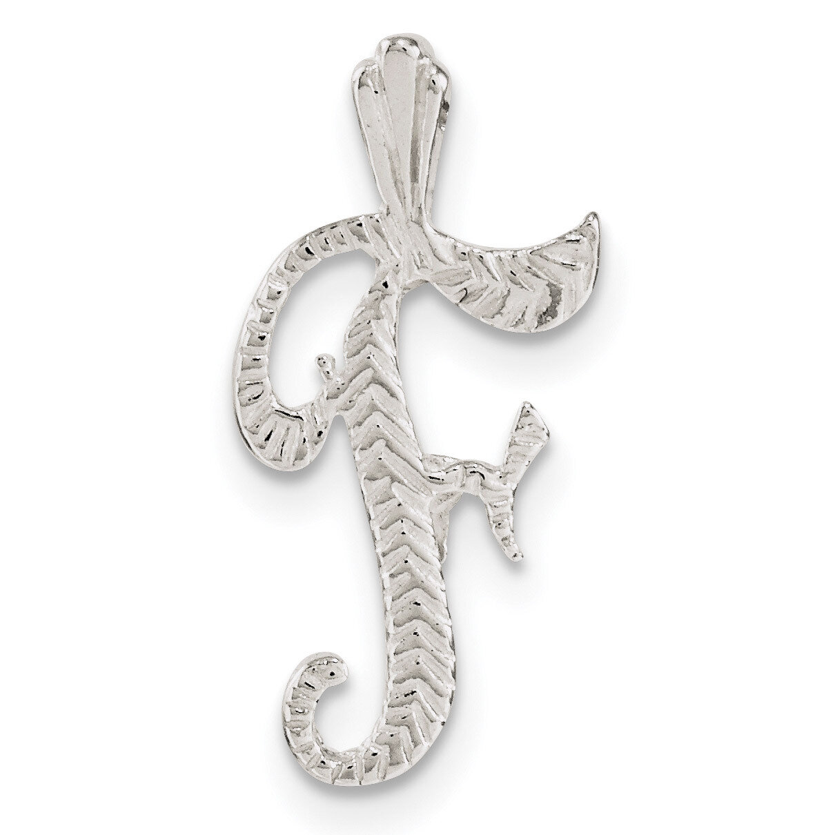 Letter F Chain Slide Sterling Silver Polished Textured QC8459F