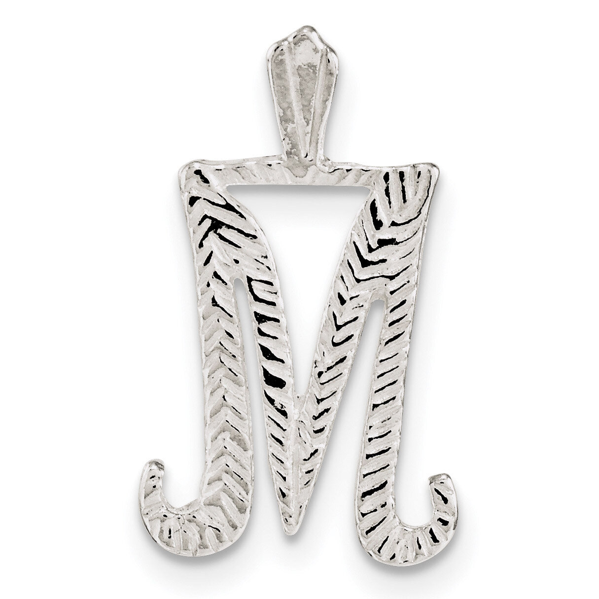 Letter M Chain Slide Sterling Silver Polished Textured QC8459M, MPN: QC8459M, 191101361623