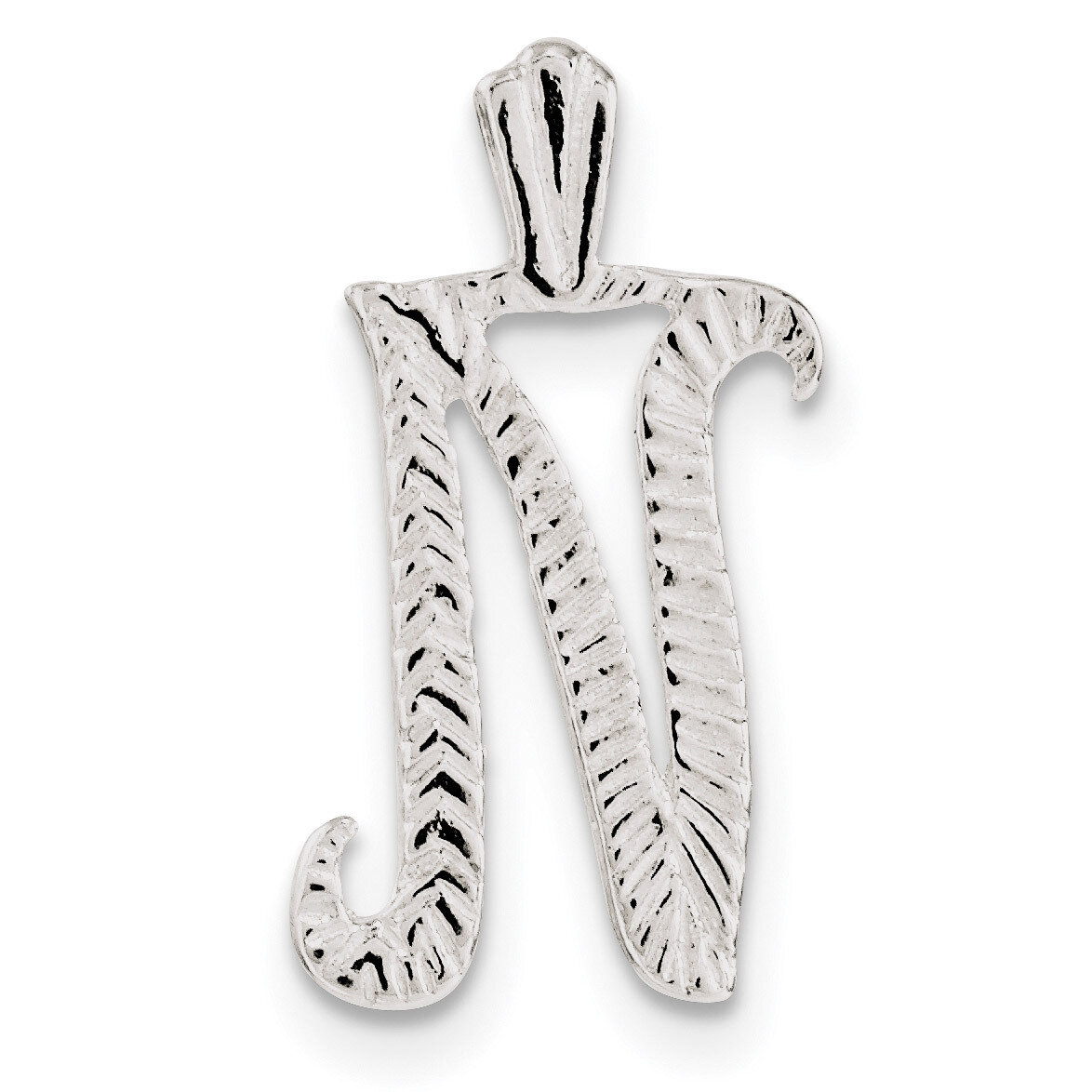 Letter N Chain Slide Sterling Silver Polished Textured QC8459N, MPN: QC8459N, 191101368899