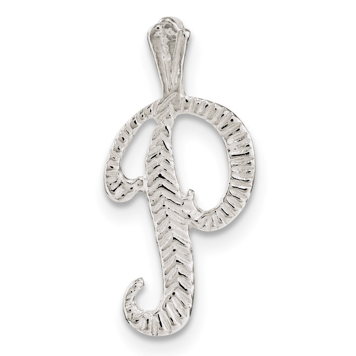 Letter P Chain Slide Sterling Silver Polished Textured QC8459P, MPN: QC8459P, 191101362040