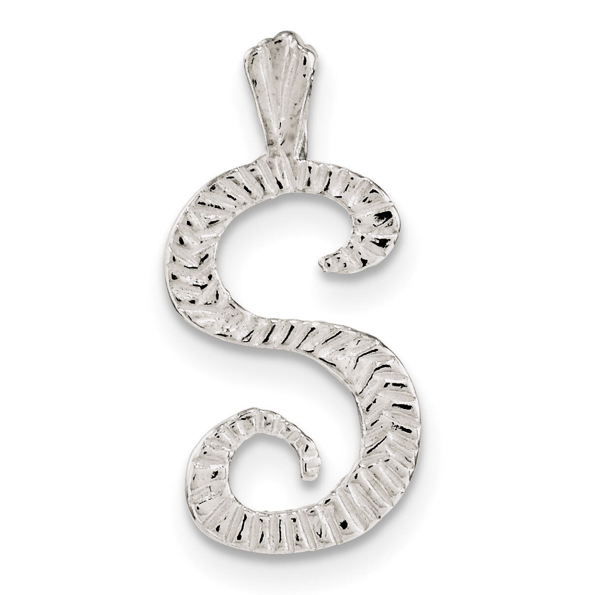 Letter S Chain Slide Sterling Silver Polished Textured QC8459S, MPN: QC8459S, 191101363276