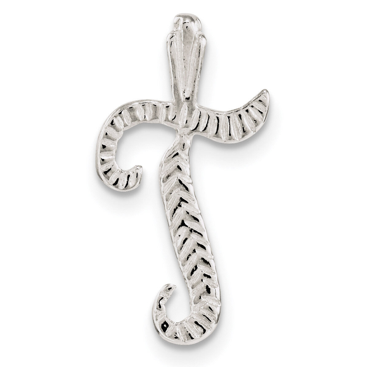 Letter T Chain Slide Sterling Silver Polished Textured QC8459T