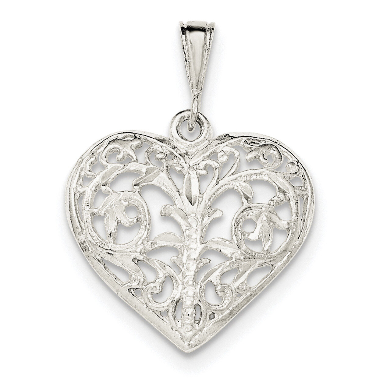 Filigree Heart Pendant Sterling Silver Polished QC8471