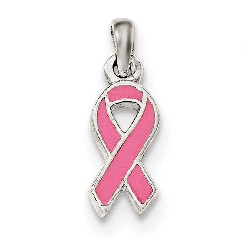 Pink Enameled Ribbon Pendant Sterling Silver Polished QC8568, MPN: QC8568, 191101457456