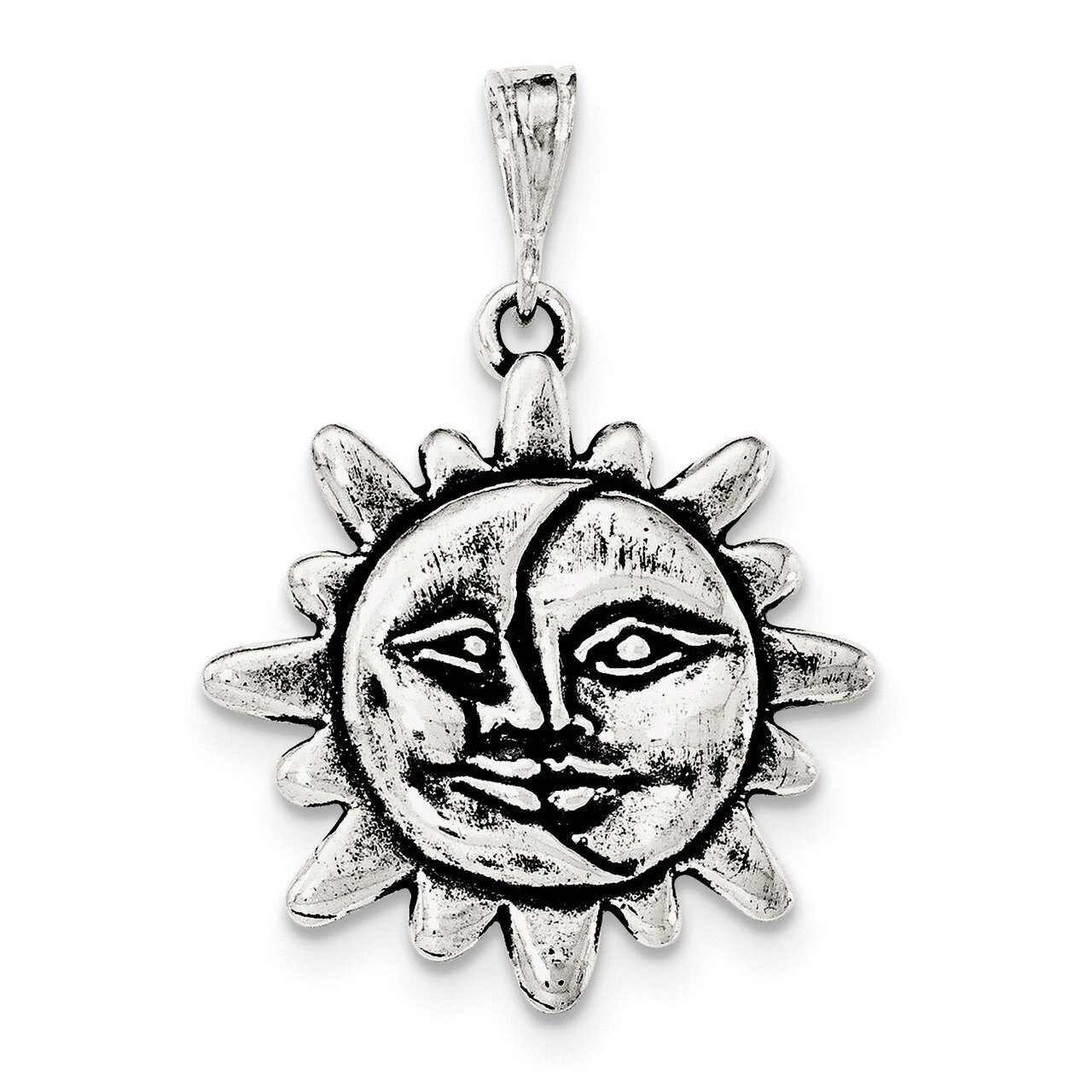 Sun &amp; Half Moon Face Pendant Sterling Silver Antiqued QC8575, MPN: QC8575, 191101453526