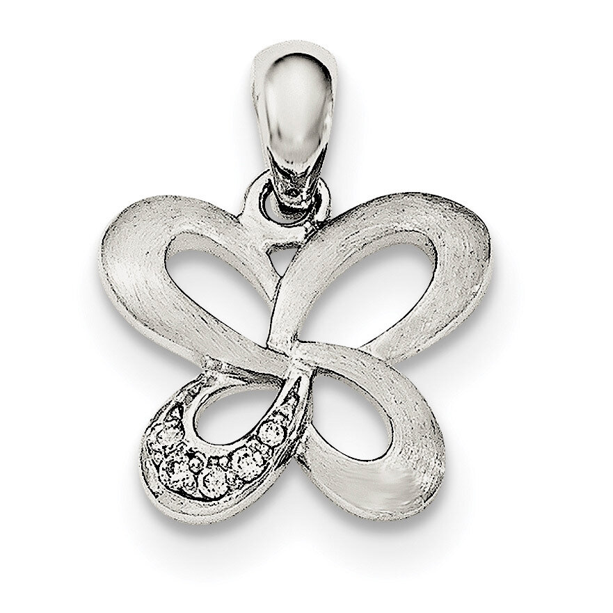 CZ Diamond Butterfly Pendant Sterling Silver Satin QC8597, MPN: QC8597, 191101361098