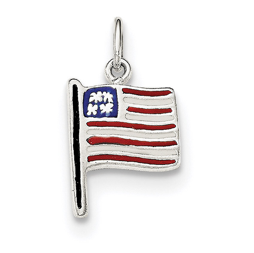 Enamel American Flag Pendant Sterling Silver Polished QC8636