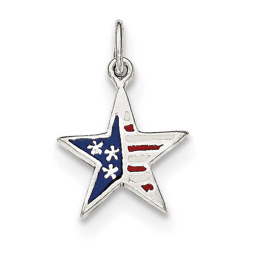 Enamel American Flag Star Pendant Sterling Silver Polished QC8639