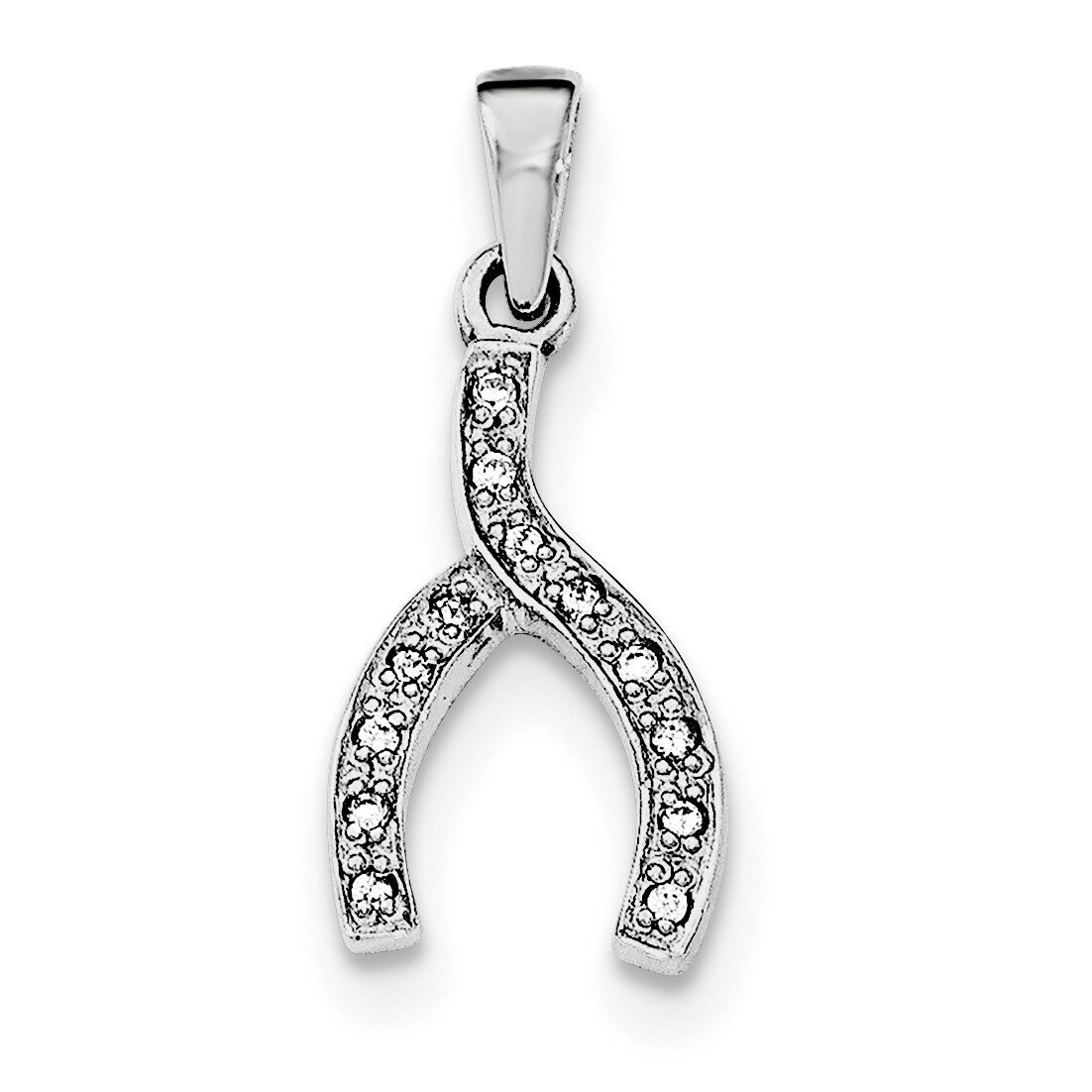 CZ Diamond Wishbone Pendant Sterling Silver Rhodium-plated QC8651, MPN: QC8651, 191101360848