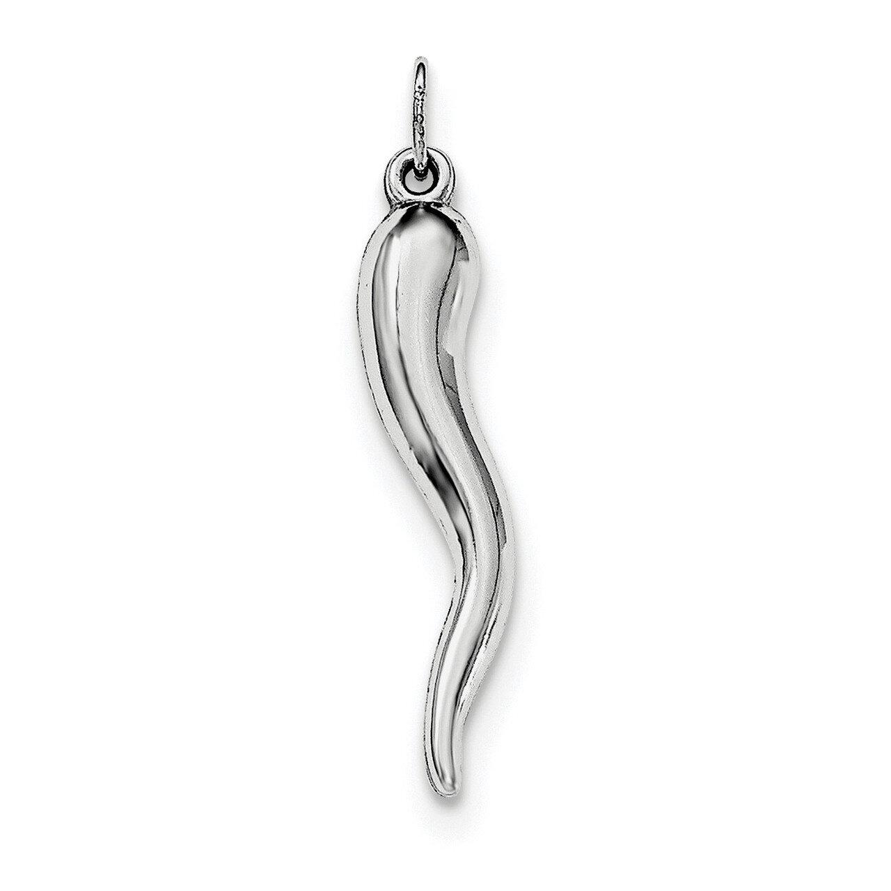 Italian Horn Pendant Sterling Silver Rhodium-plated Polished QC8658